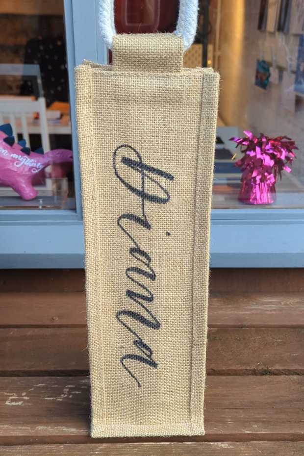 personalised wine jute bag Rogue Letters studio