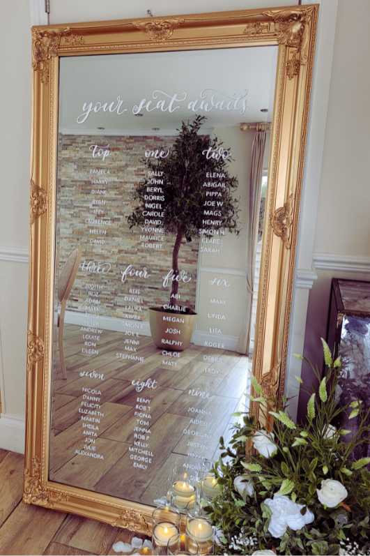 mirror calligraphy wedding seating plan